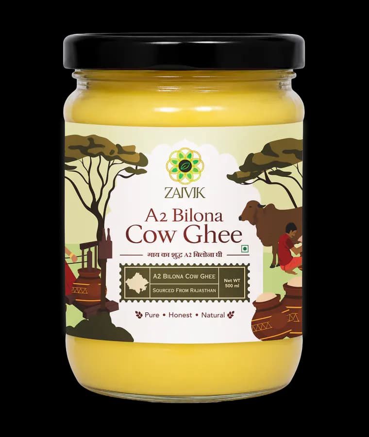 A2 Cow Bilona Ghee 500 ml front packaging mockup