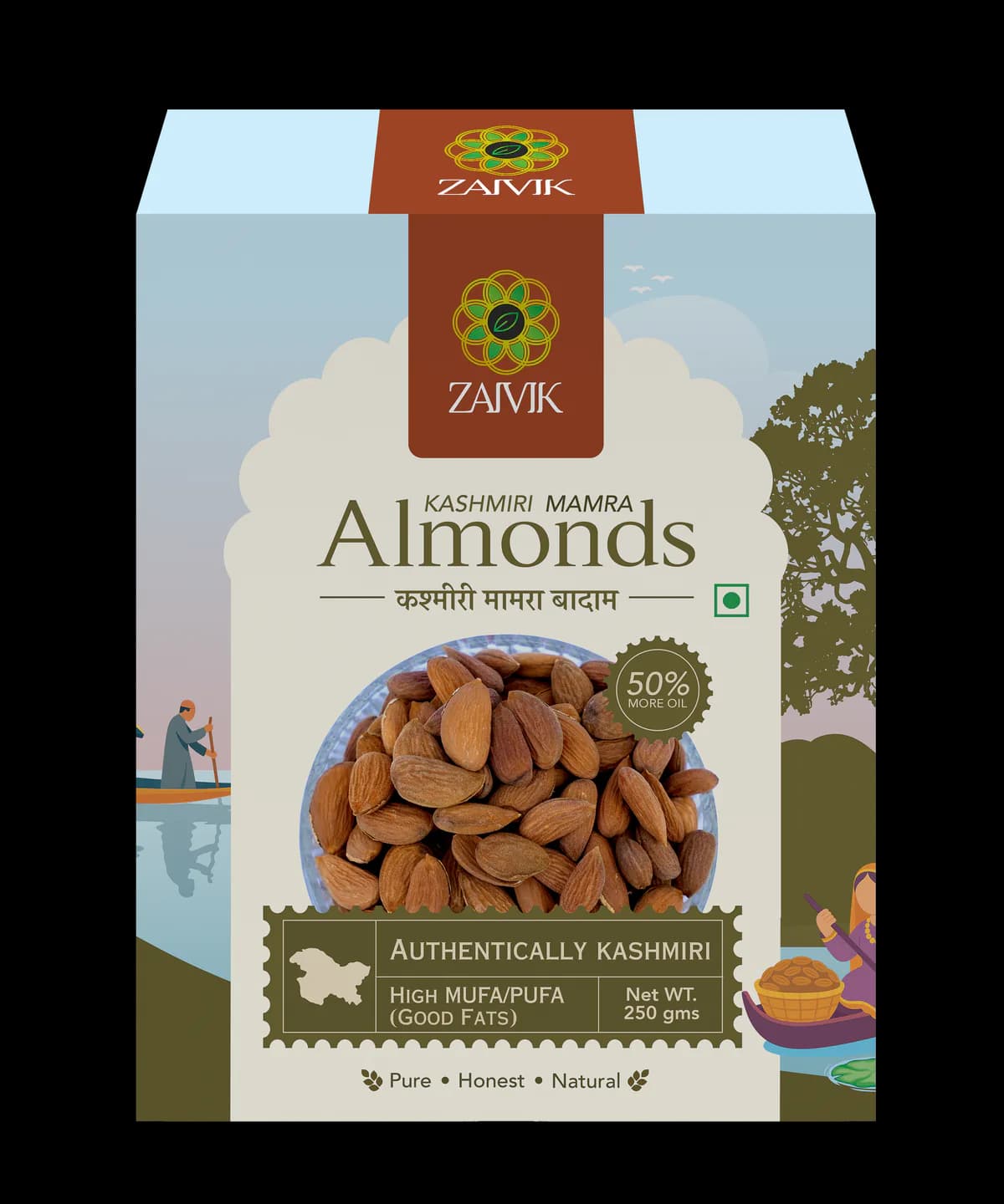 Kashmiri Mamra Almonds 250 g front packaging mockup
