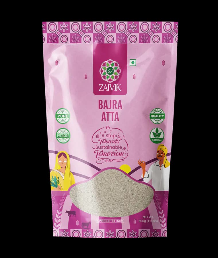 Bajra Atta 500 g front packaging mockup