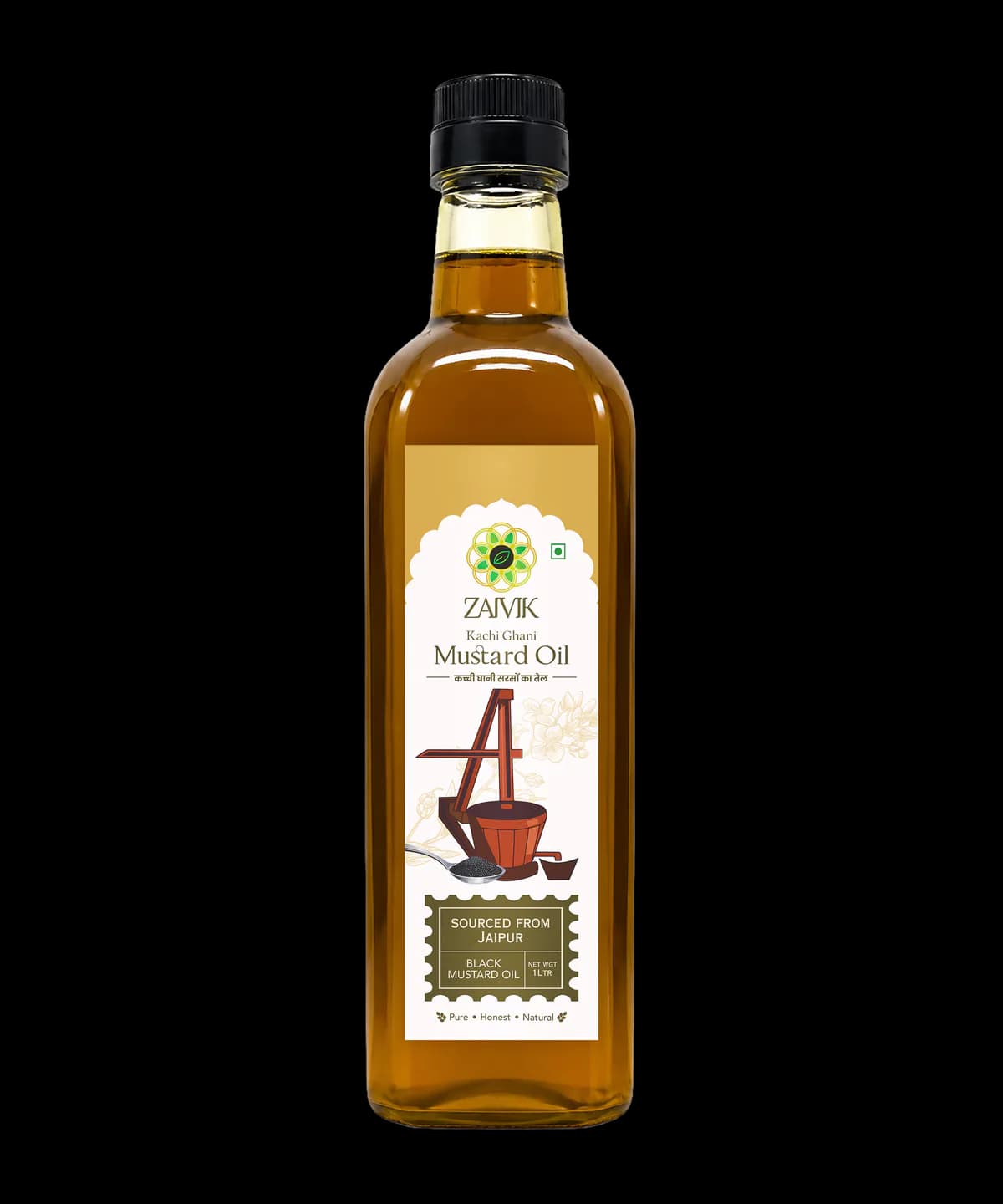 Kachi Ghani Black Mustard Oil 1000 ml front packaging mockup