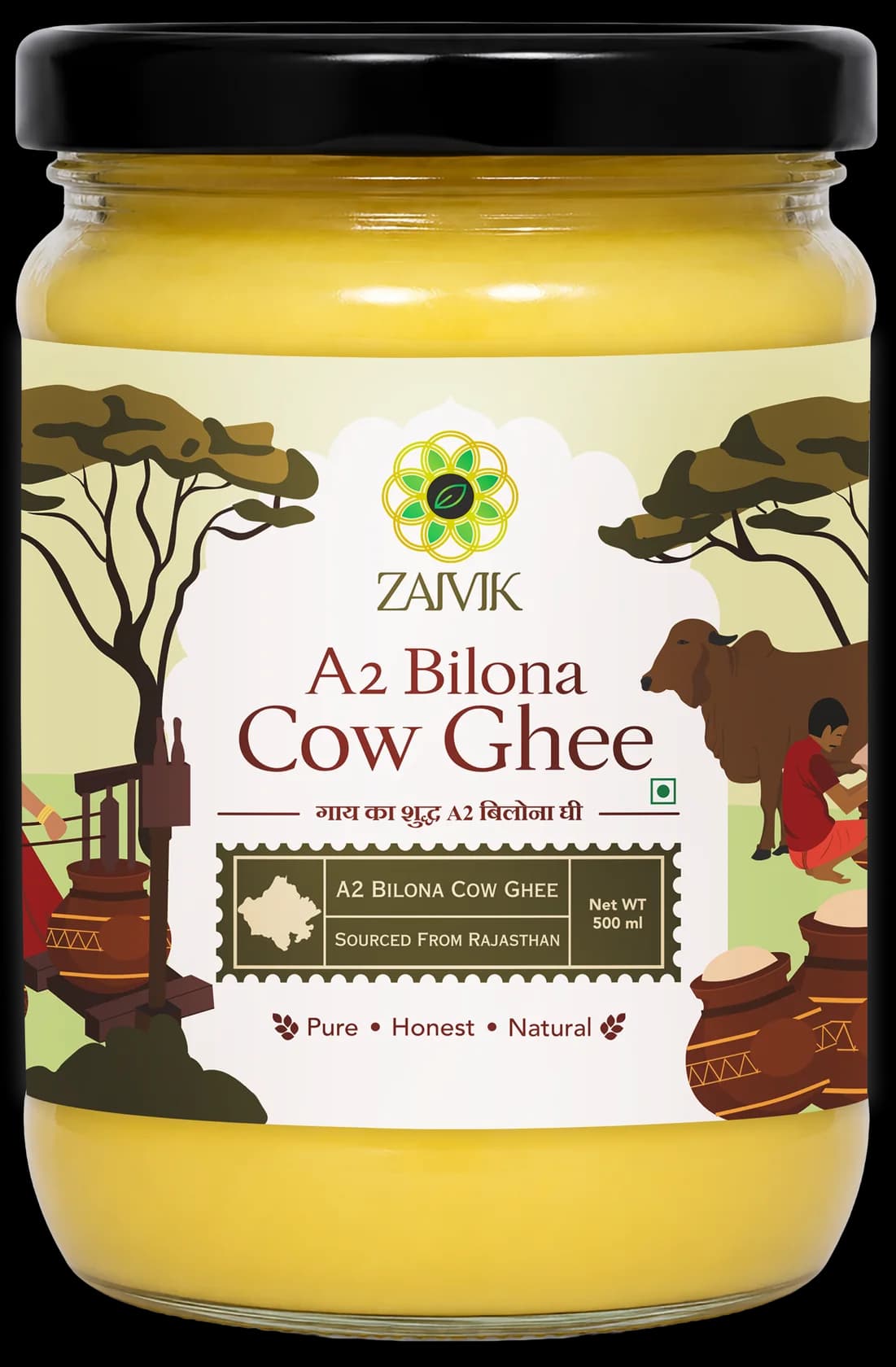 A2 Cow Bilona Ghee 500 ml front packaging mockup