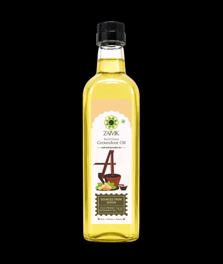 Kachi Ghani Cold-Pressed Groundnut Oil 1000 ml front packaging mockup