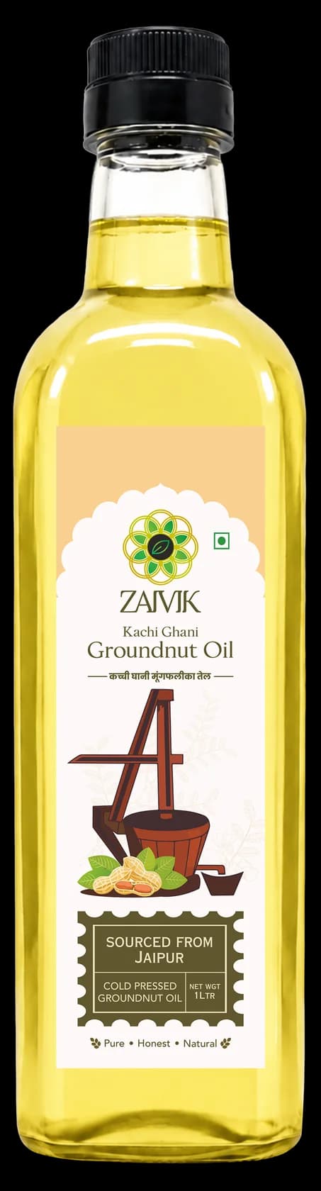 Kachi Ghani Cold-Pressed Groundnut Oil 1 L front packaging mockup