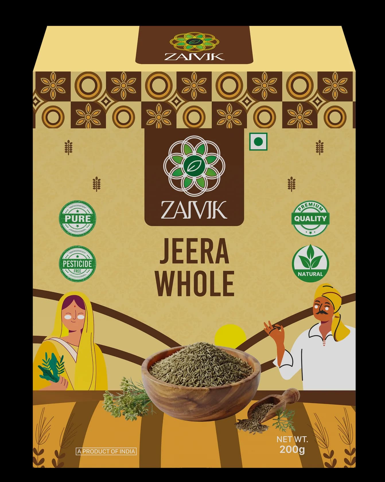 Jeera Whole 200 g front packaging mockup