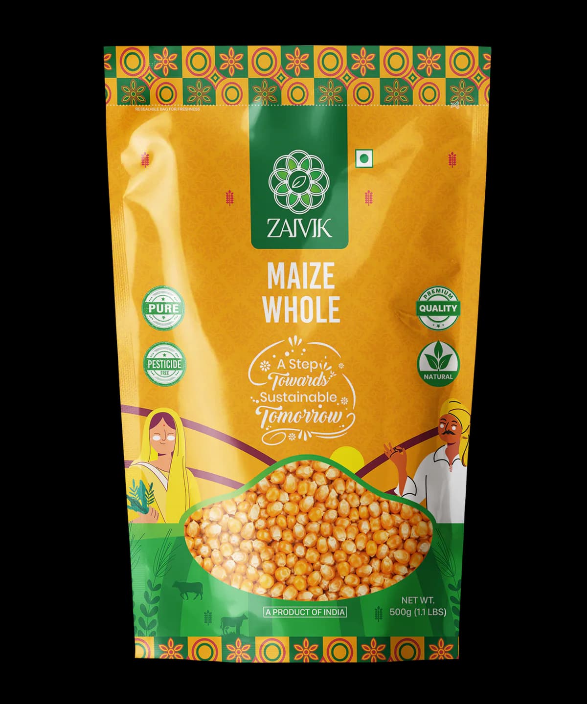 Maize Whole 500 g front packaging mockup