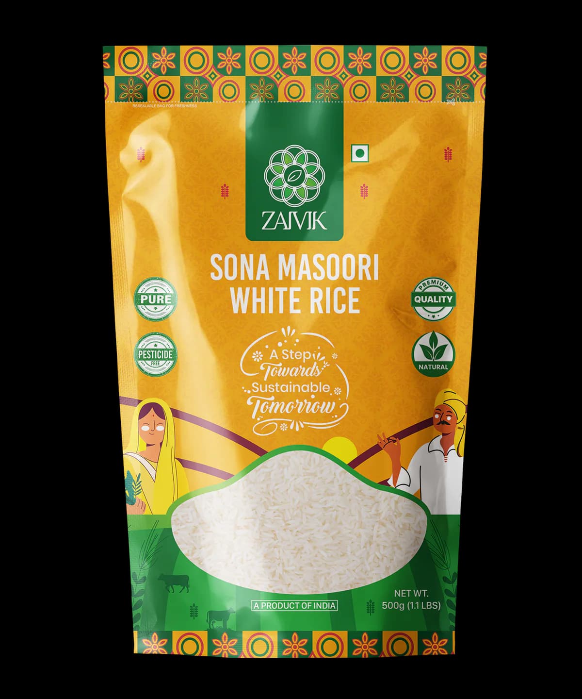 Rice Sona Masoori White 500 g front packaging mockup