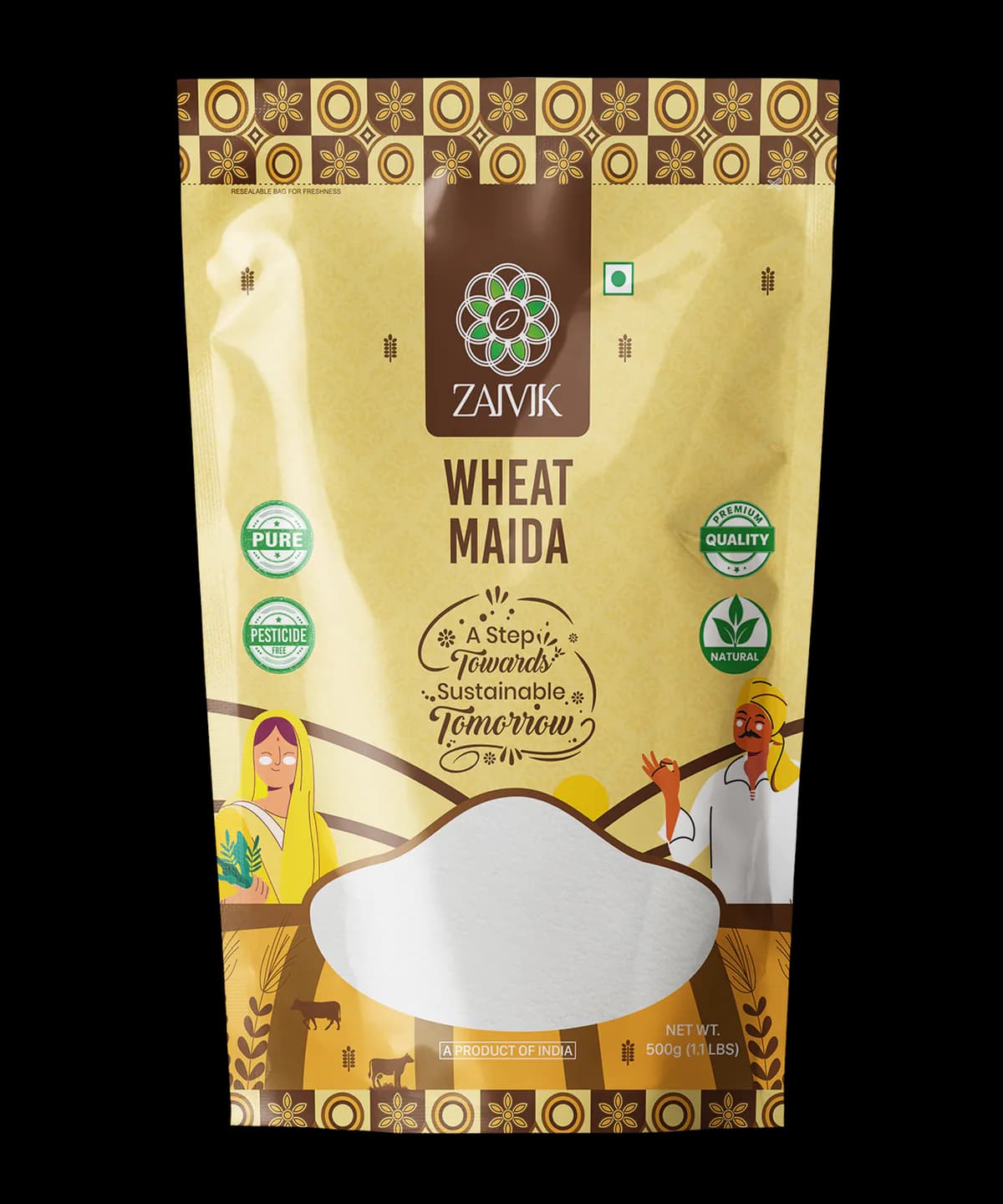 Wheat Maida 500 g front packaging mockup