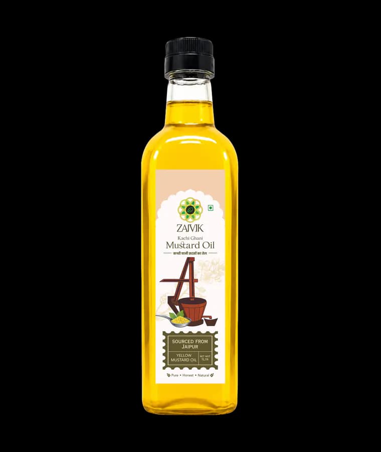 Kachi Ghani Yellow Mustard Oil 1000 ml front packaging mockup