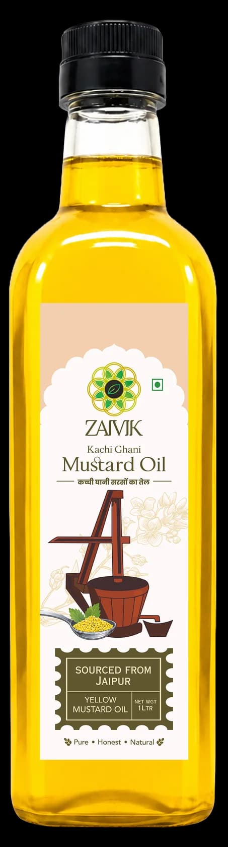 Kachi Ghani Yellow Mustard Oil 1 L front packaging mockup
