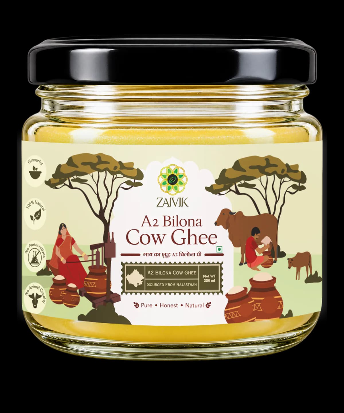 A2 Cow Bilona Ghee 350 ml front packaging mockup