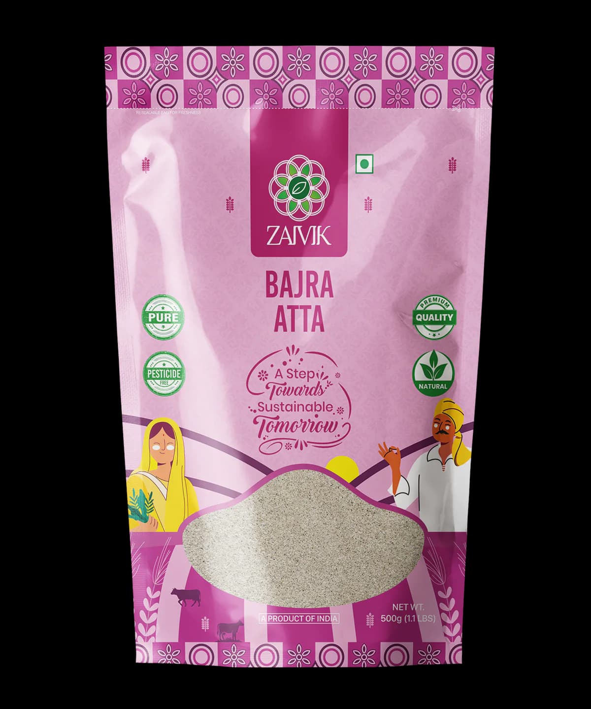 Bajra Atta 500 g front packaging mockup