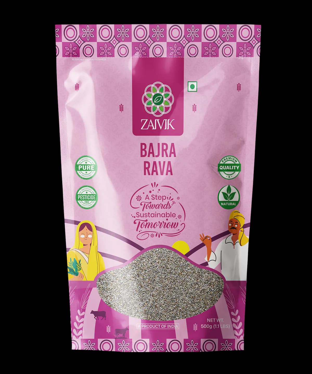 Bajra Rava 500 g front packaging mockup