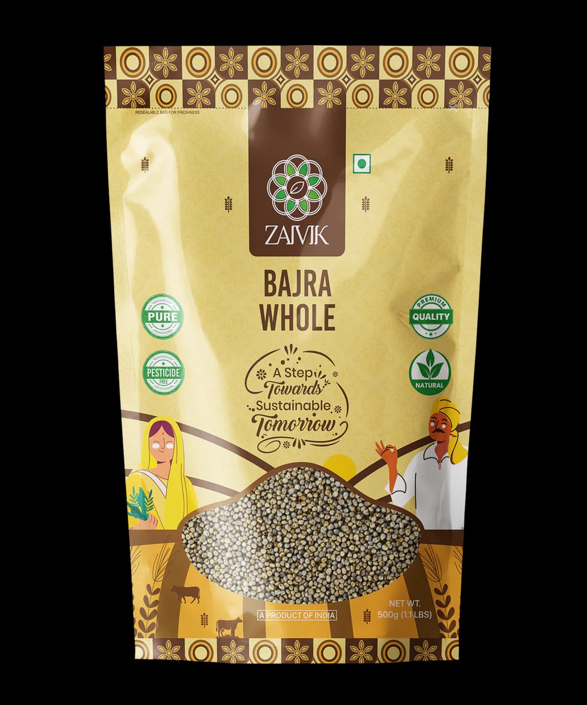 Bajra Whole 500 g front packaging mockup