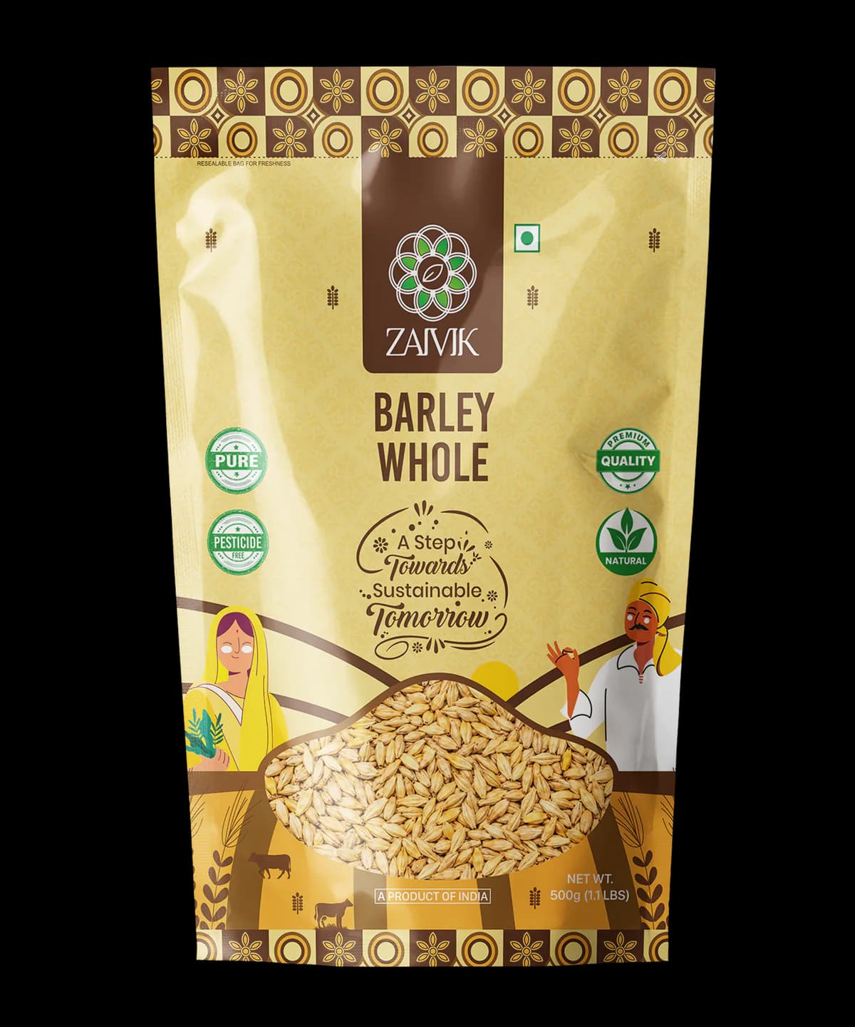 Barley Whole 500 g front packaging mockup