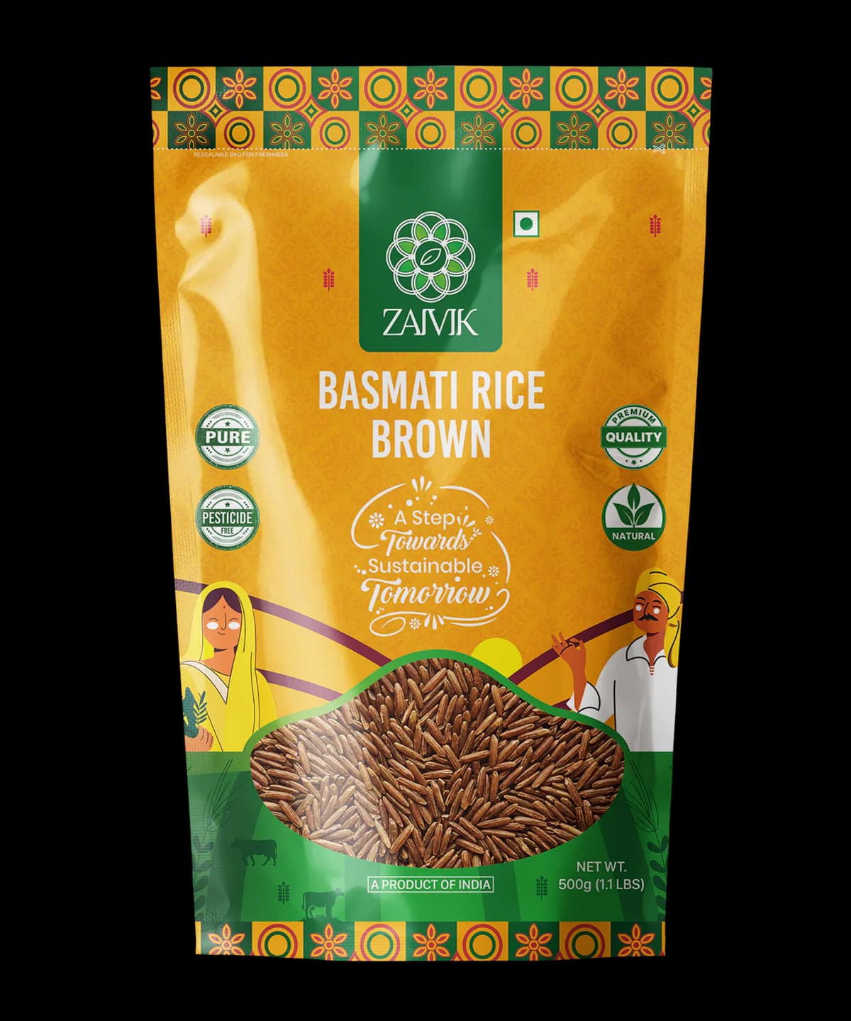 Rice Basmati- Brown 500 g front packaging mockup