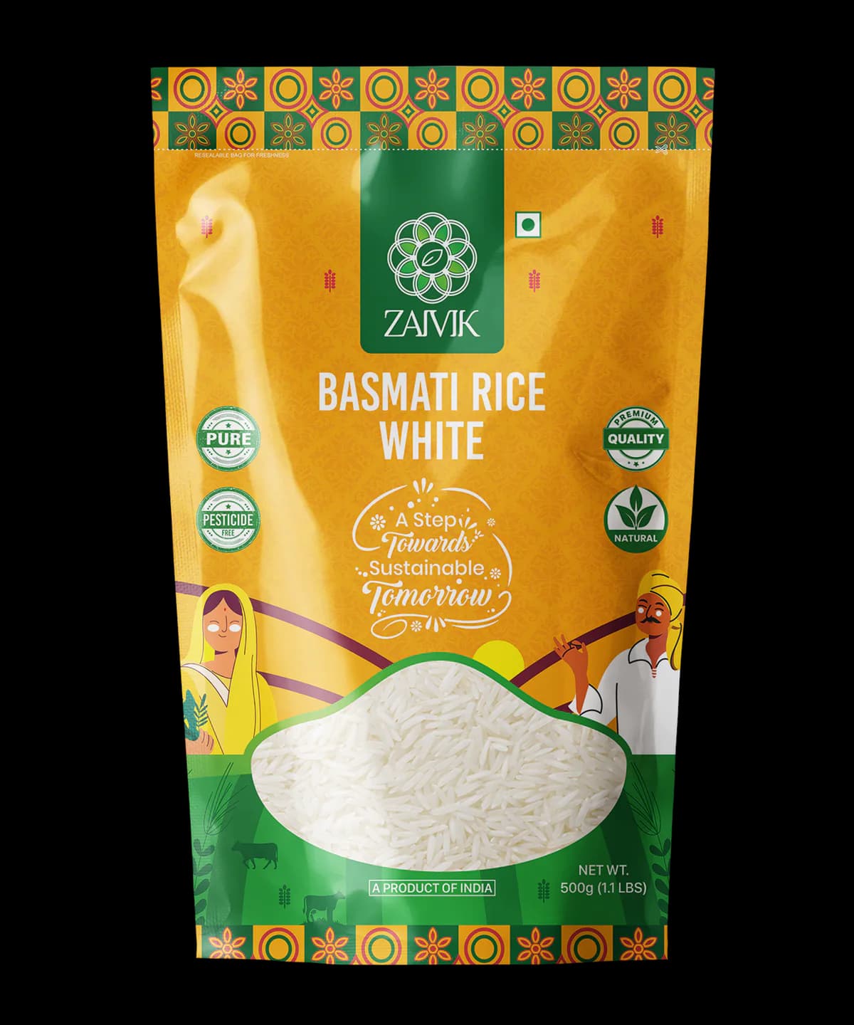 Rice Basmati- White 500 g front packaging mockup