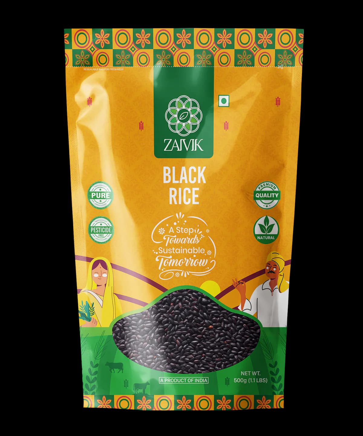 Black Rice 500 g front packaging mockup