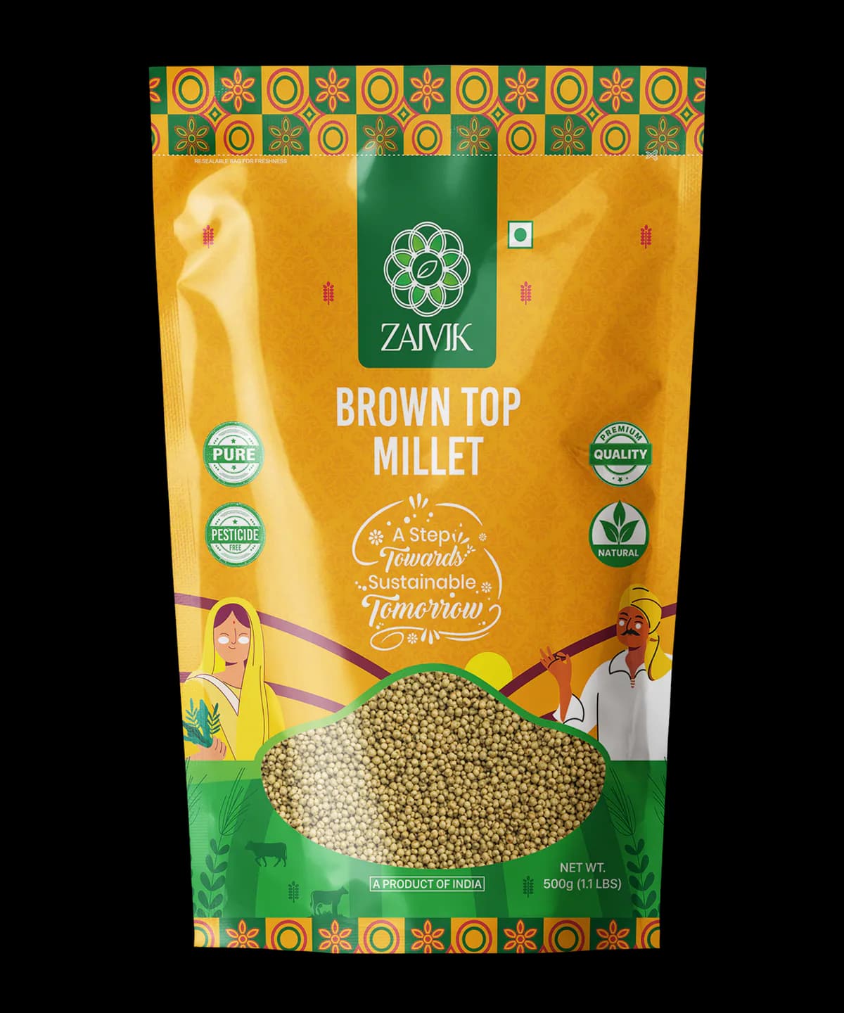 Brown Top Millet 500 g front packaging mockup