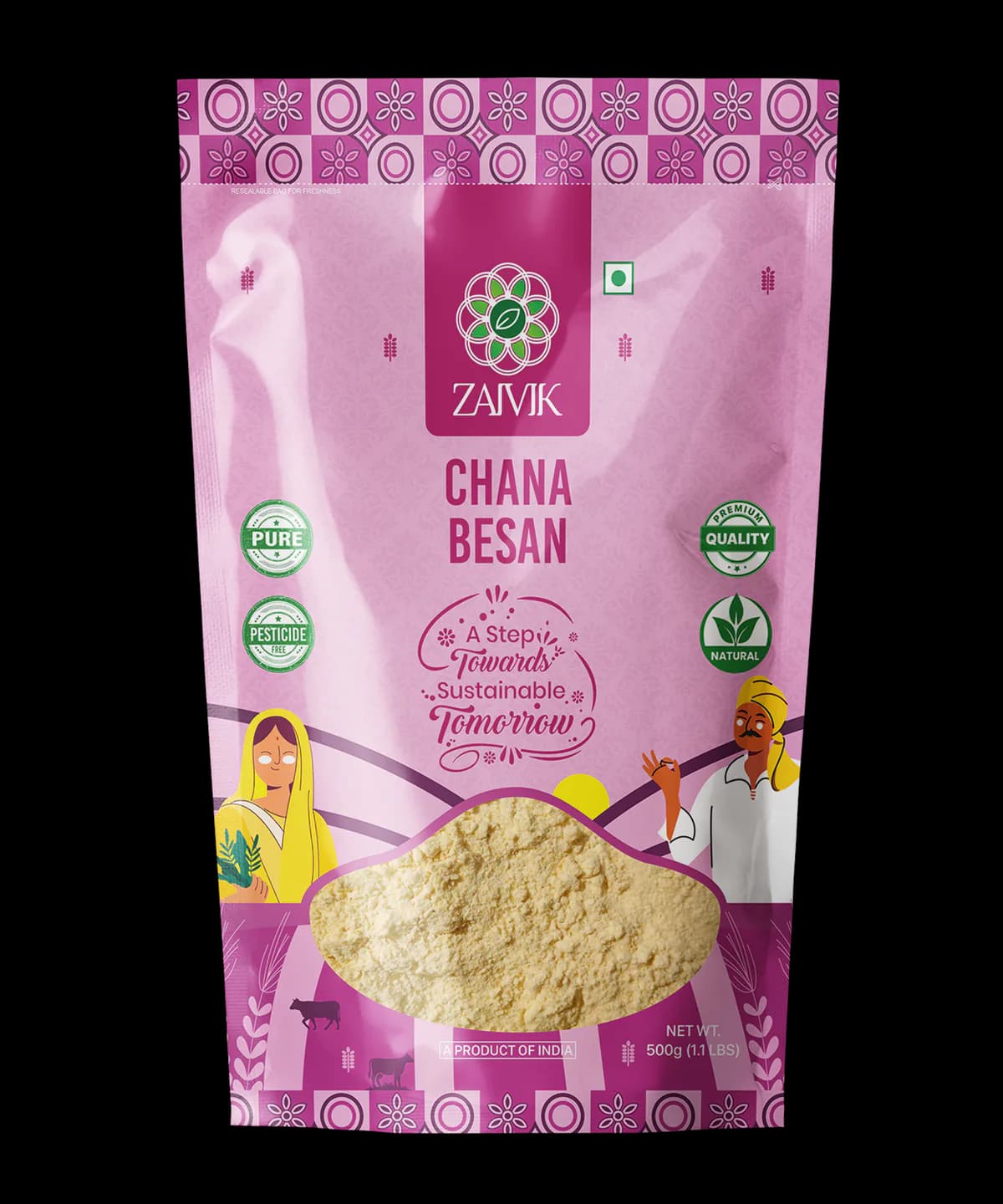 Chana Besan 500 g front packaging mockup