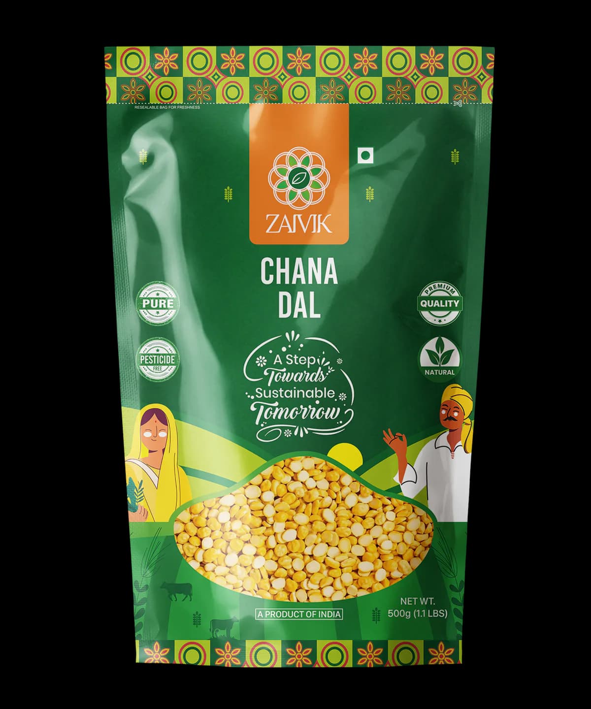 Chana Dal 500 g front packaging mockup