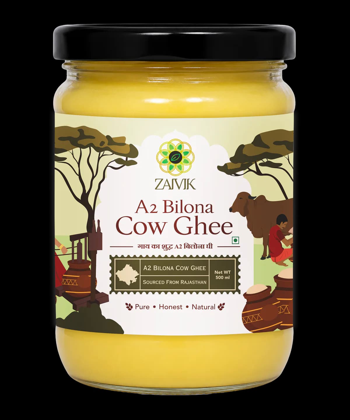 A2 Cow Bilona Ghee 500 ml front packaging mockup