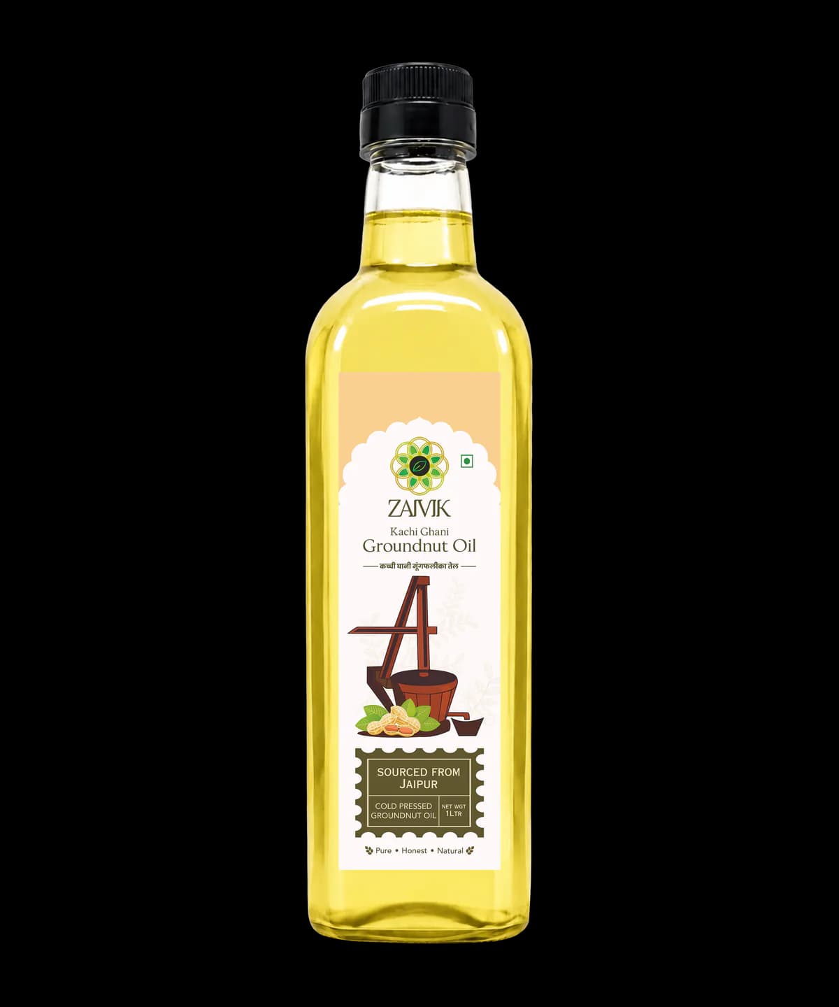 Kachi Ghani Cold-Pressed Groundnut Oil 1000 ml front packaging mockup