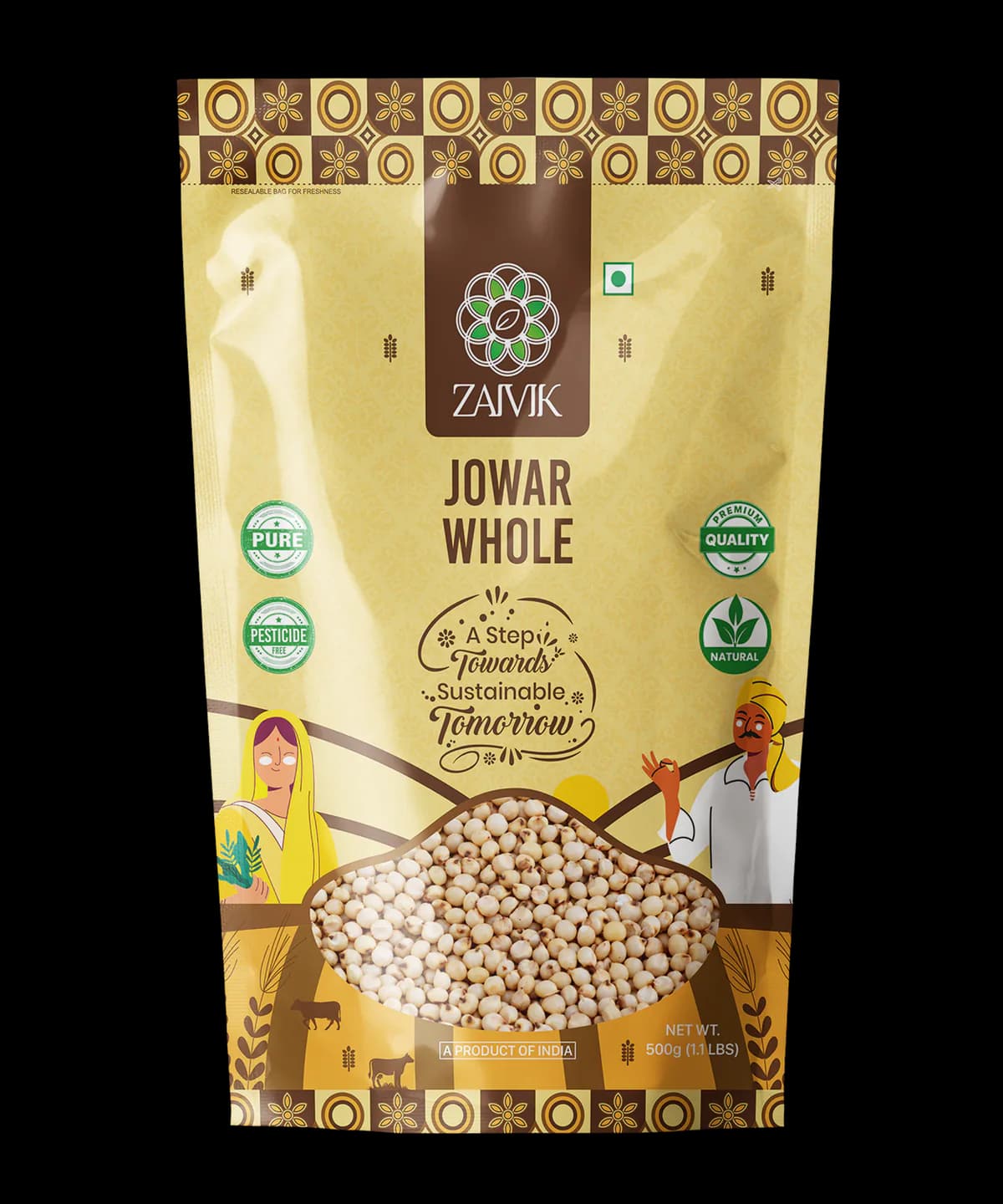 Jowar Whole 500 g front packaging mockup