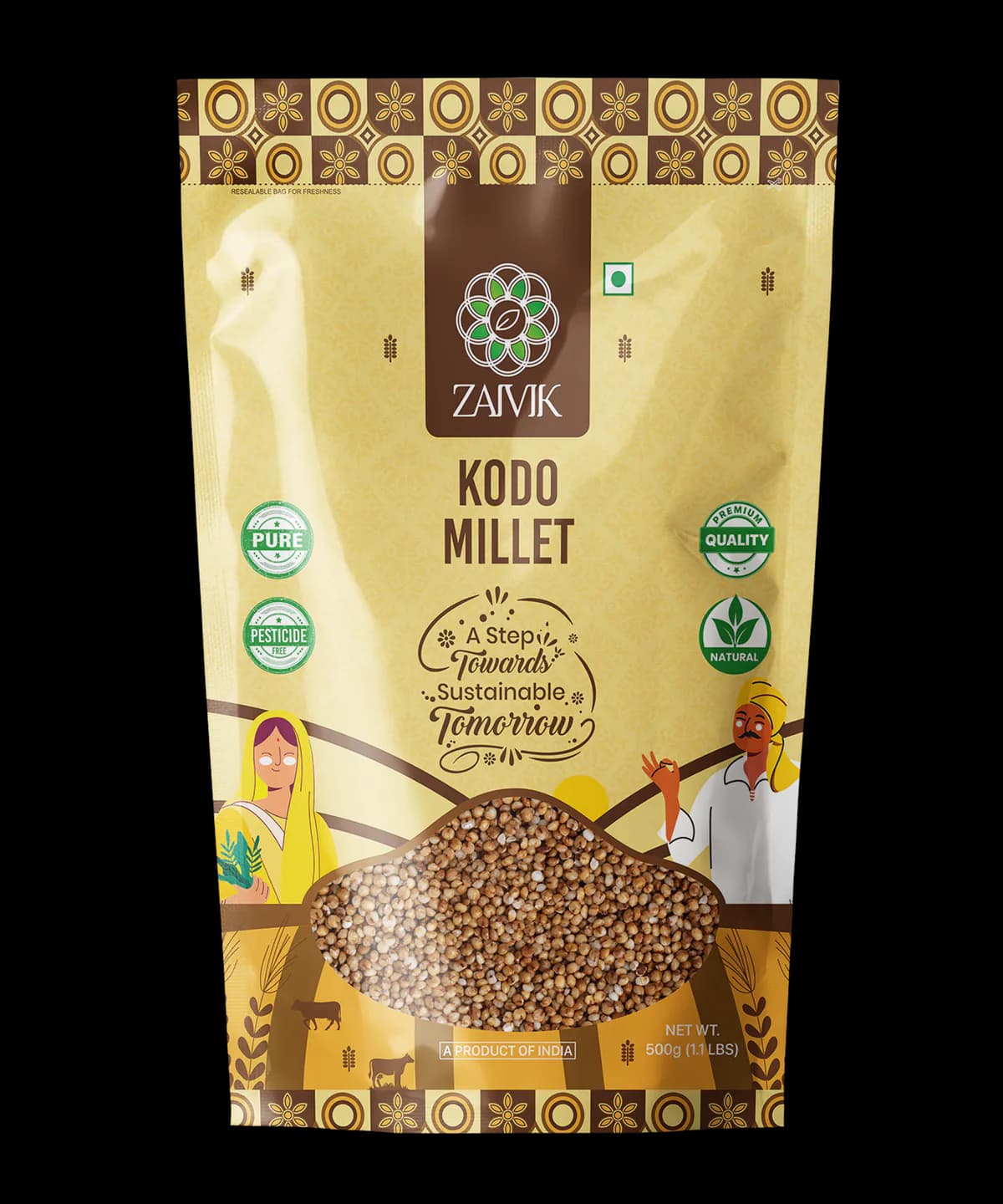 Kodo Millet 500 g front packaging mockup