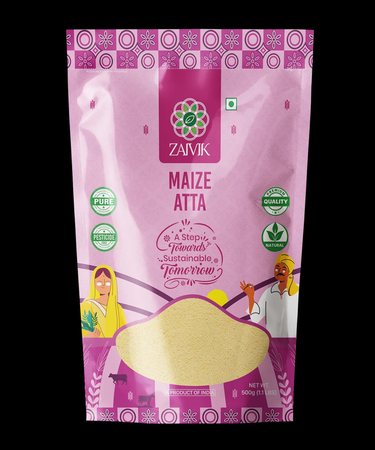 Maize Atta 500 g front packaging mockup