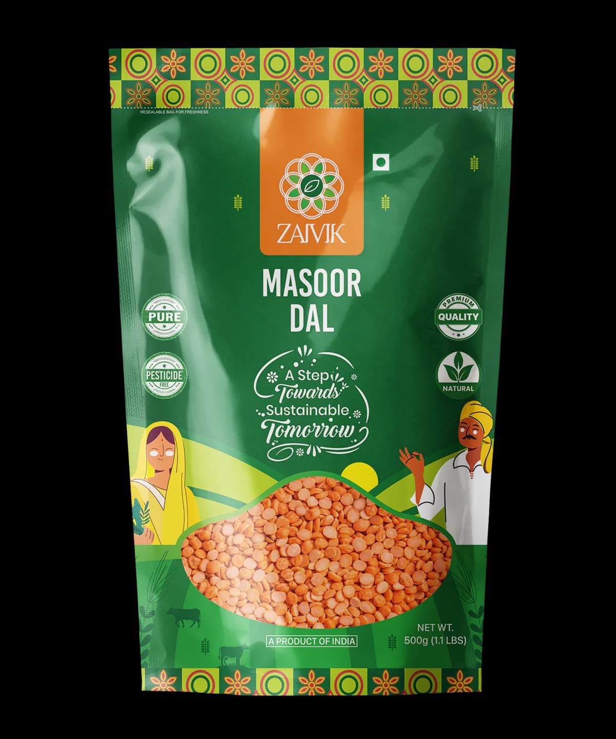 Masoor Dal 500 g front packaging mockup