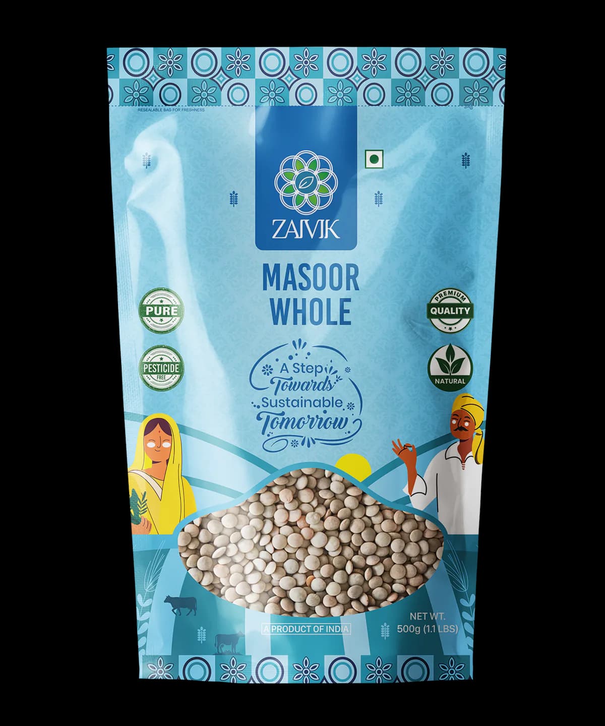 Masoor Whole 500 g front packaging mockup