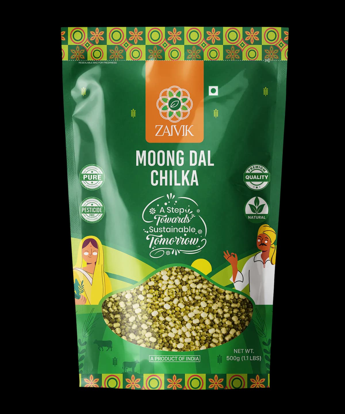 Moong Dal Chhilka 500 g front packaging mockup
