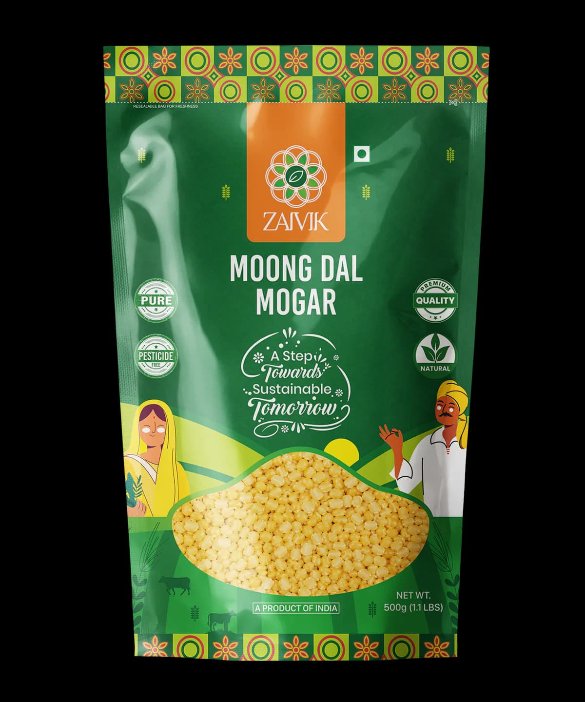 Moong Dal Mogar 500 g front packaging mockup