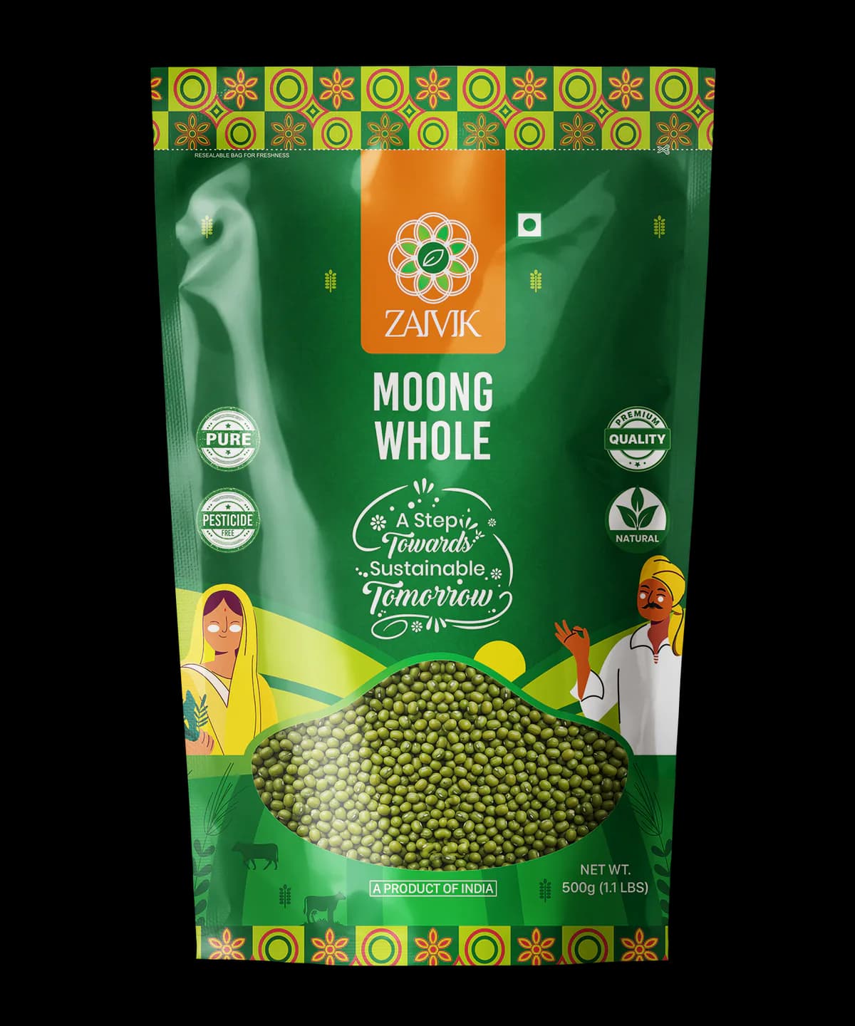 Moong Whole 500 g front packaging mockup