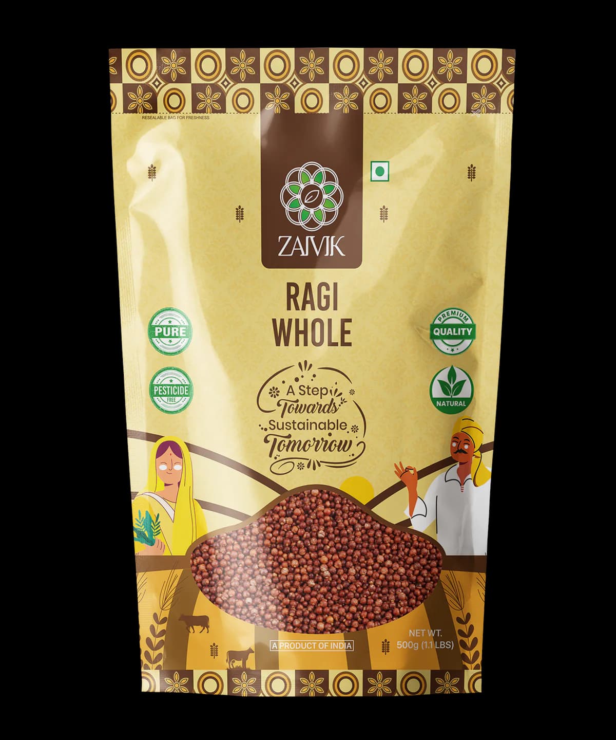 Ragi Whole 500 g front packaging mockup