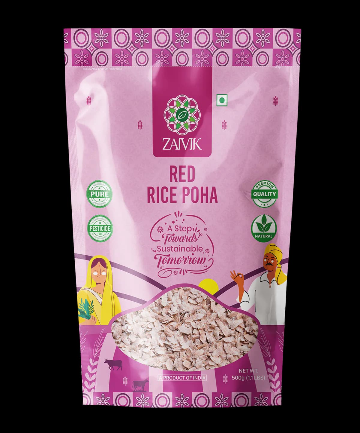 Red Rice Poha 500 g front packaging mockup