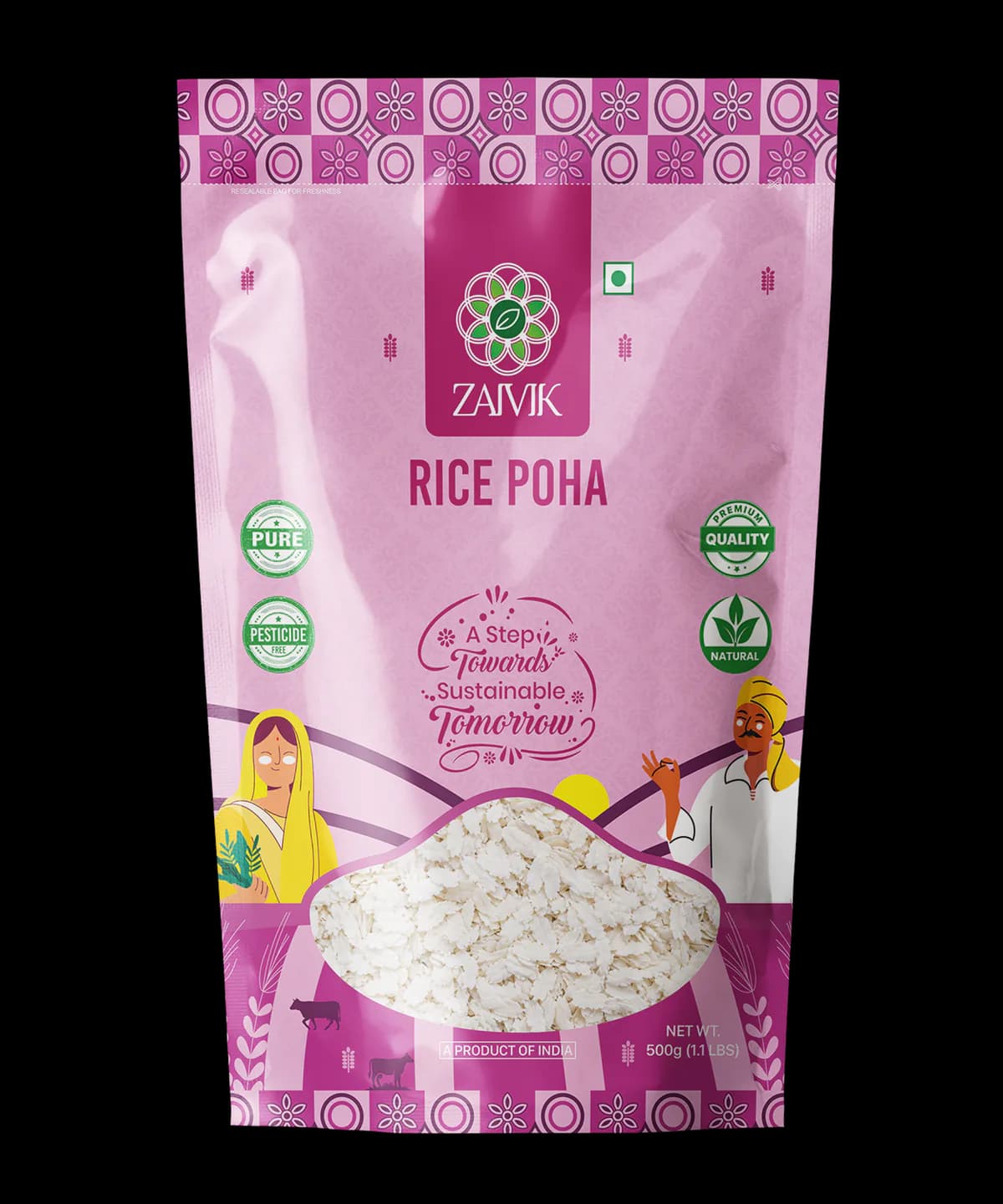 Rice Poha 500 g front packaging mockup