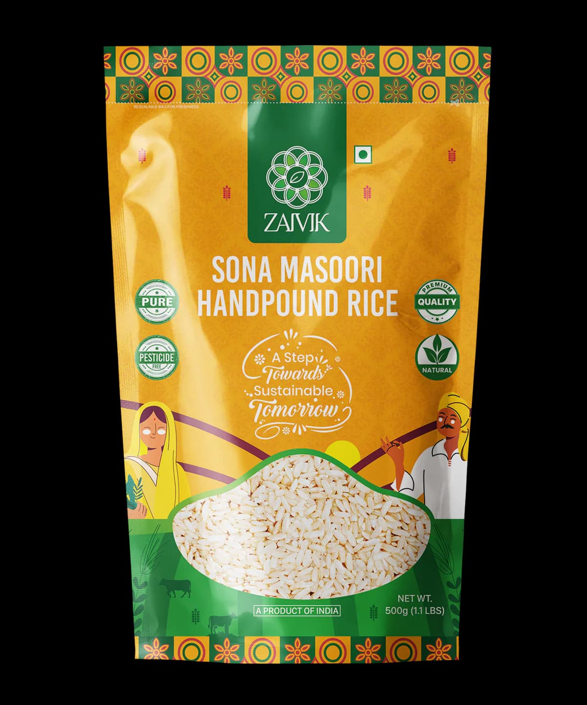 Rice Sona Masoori handpound 500 g front packaging mockup