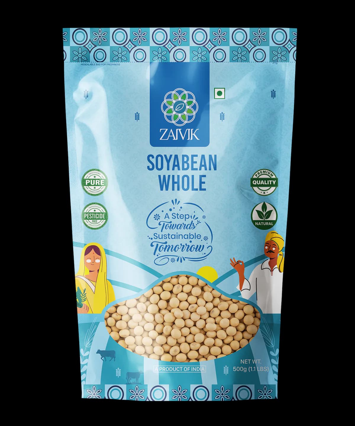 Soybean Whole 500 g front packaging mockup