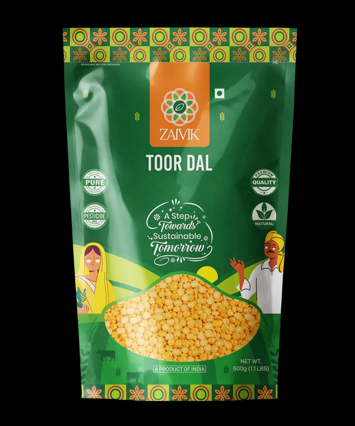 Toor Dal 500 g front packaging mockup
