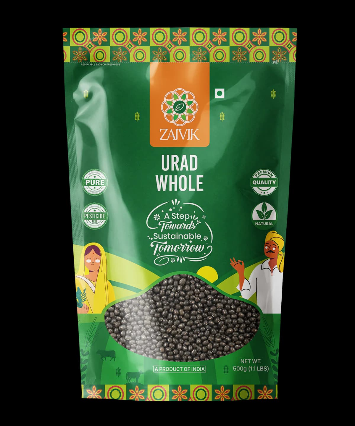Urad Whole 500 g front packaging mockup