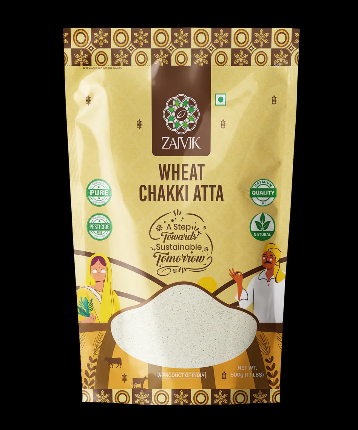 Wheat Chakki Atta 1 kg front packaging mockup
