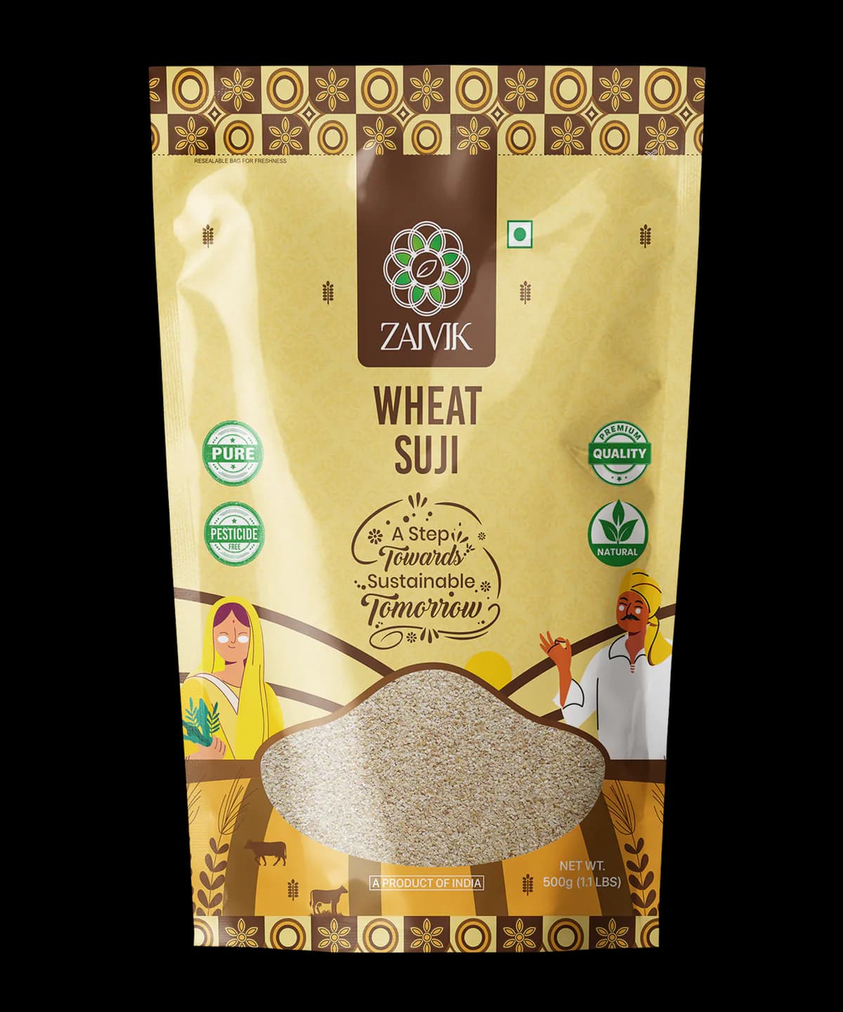 Wheat Suji 500 g front packaging mockup