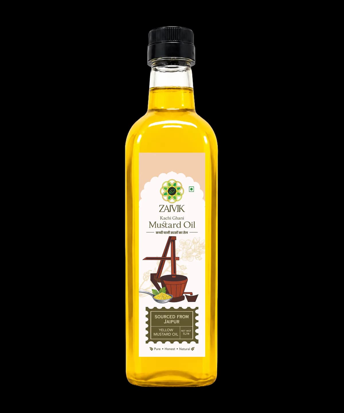 Kachi Ghani Yellow Mustard Oil 1000 ml front packaging mockup