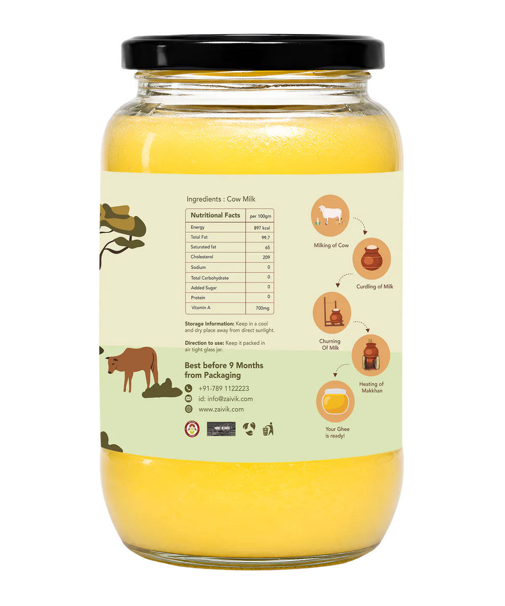 Zaivik A2 Cow Bilona Ghee 1 L side packaging