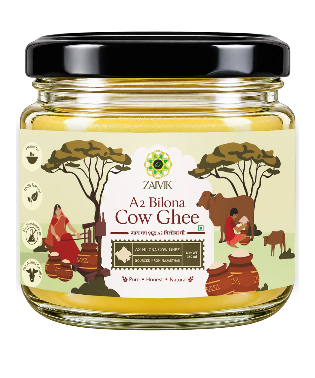 Zaivik A2 Cow Bilona Ghee 350 ml front packaging