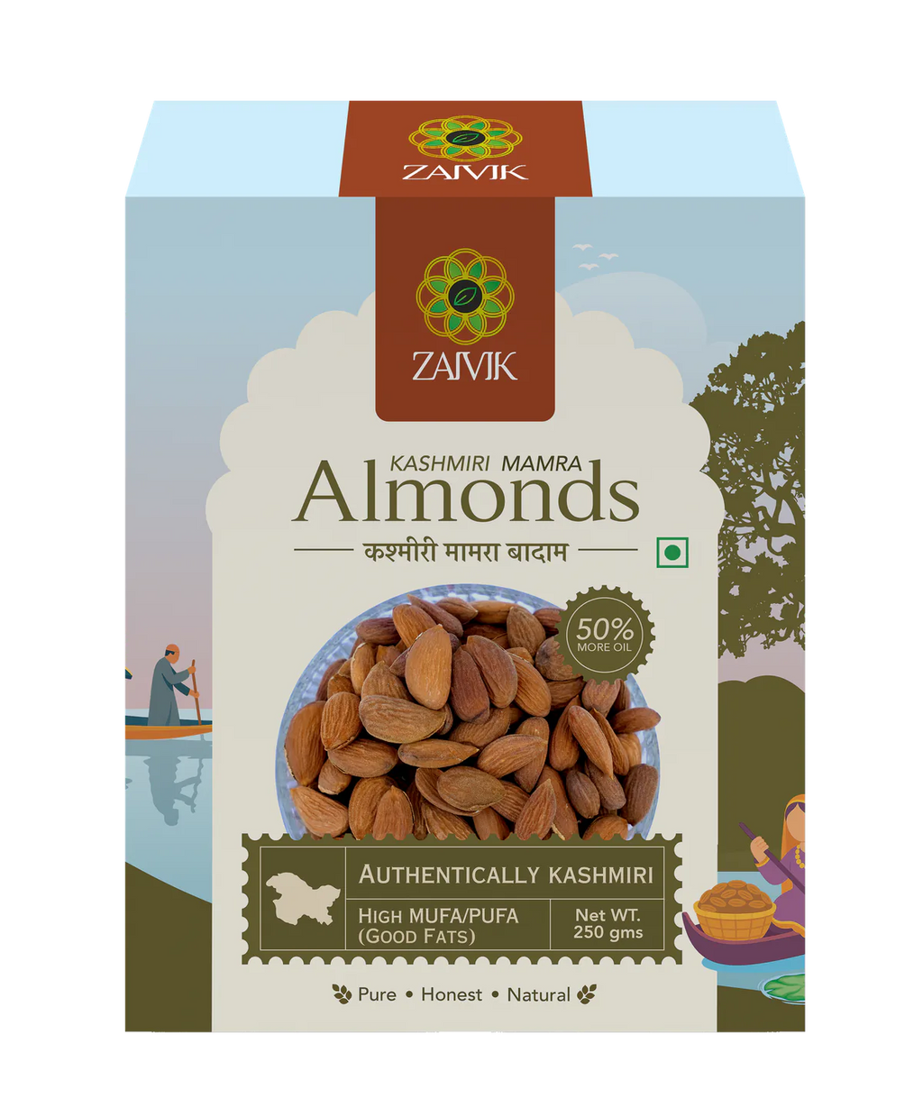 Zaivik Kashmiri Mamra Almonds 250 g front packaging