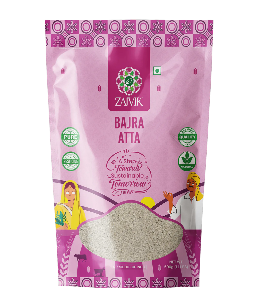 Zaivik Bajra Atta 500 g front packaging