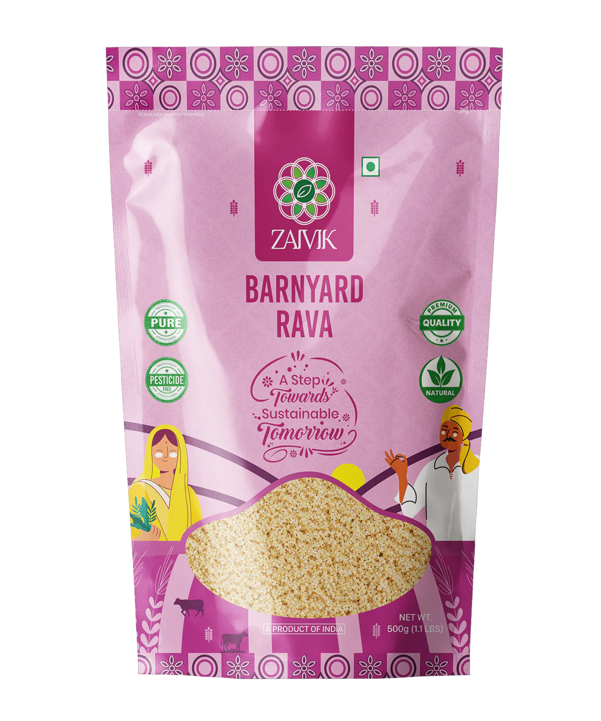 Zaivik Barnyard Millet Rava 500 g front packaging