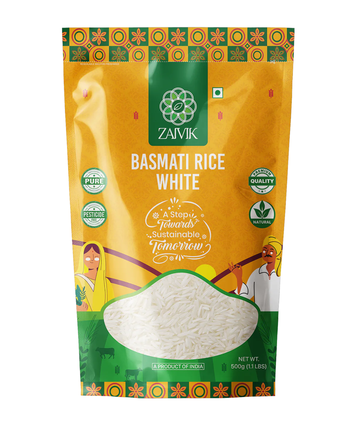 Zaivik Rice Basmati- White 500 g front packaging